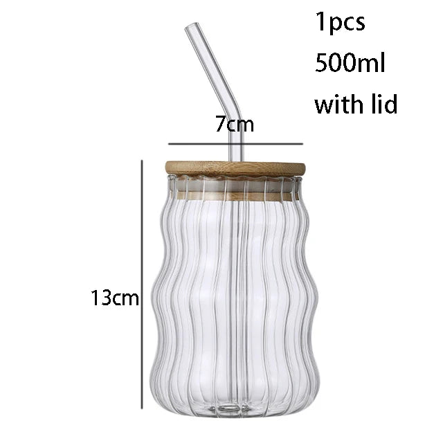 1/2pcs 500ml Glass Tumblers Cups with Straw Mason Jar