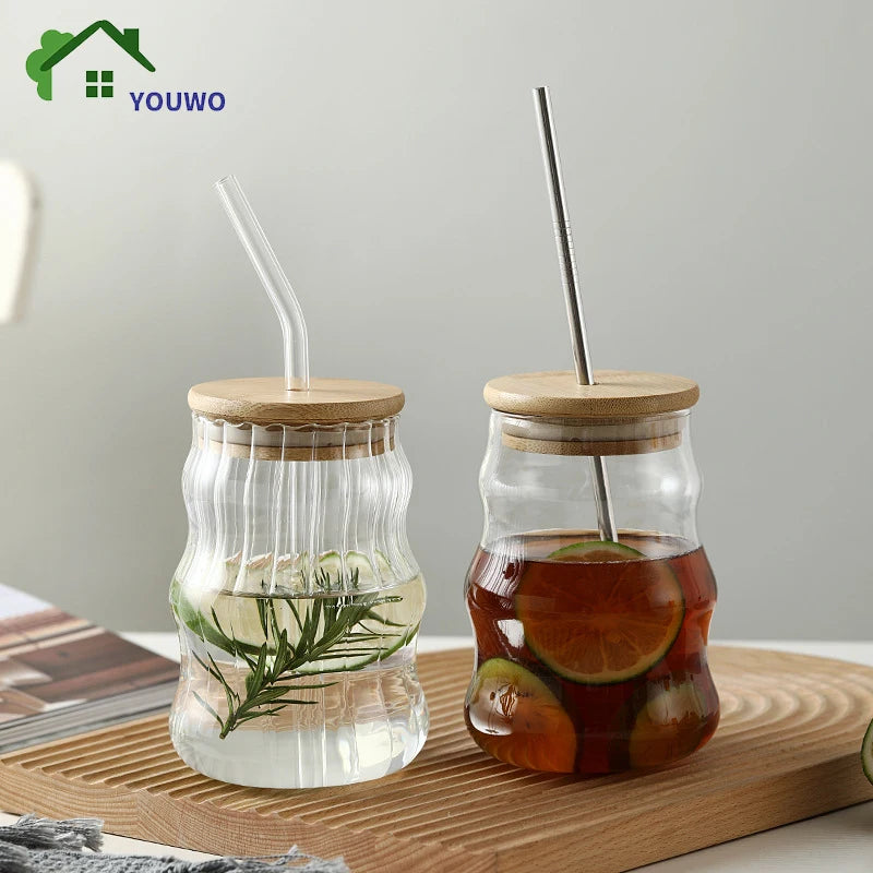 1/2pcs 500ml Glass Tumblers Cups with Straw Mason Jar