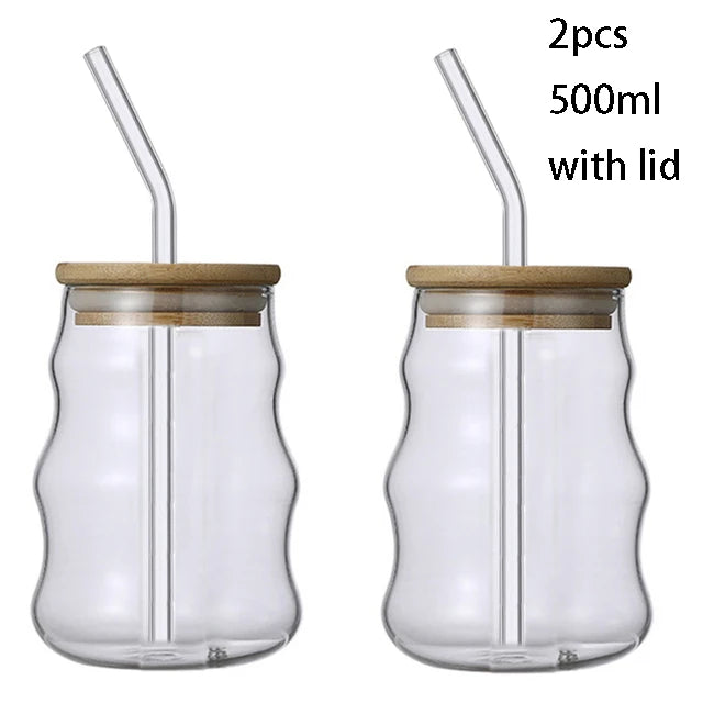 1/2pcs 500ml Glass Tumblers Cups with Straw Mason Jar