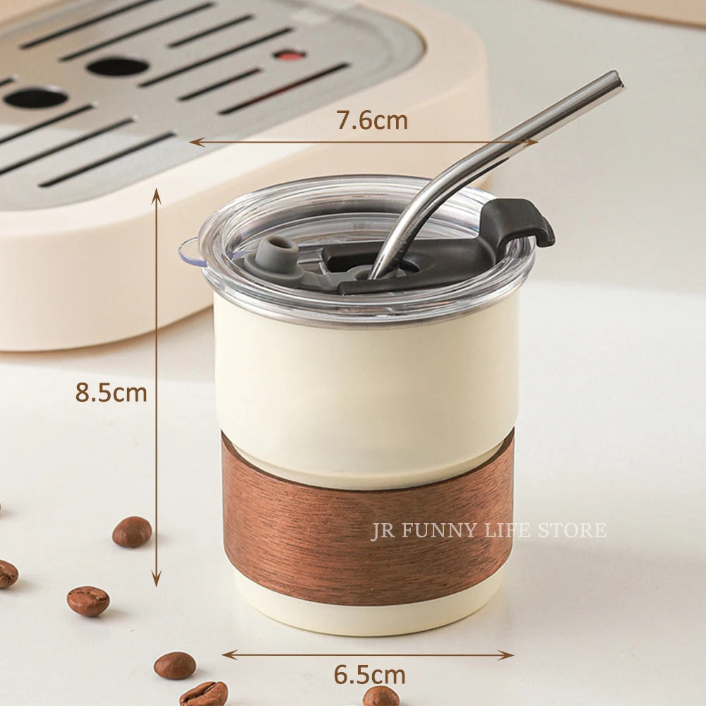 300ML Stainless Steel Cup For Coffee Iced Coffee Cup With Straw Lid Portable Tea Beer Mug For Outdoor Travel Camping Drinkware