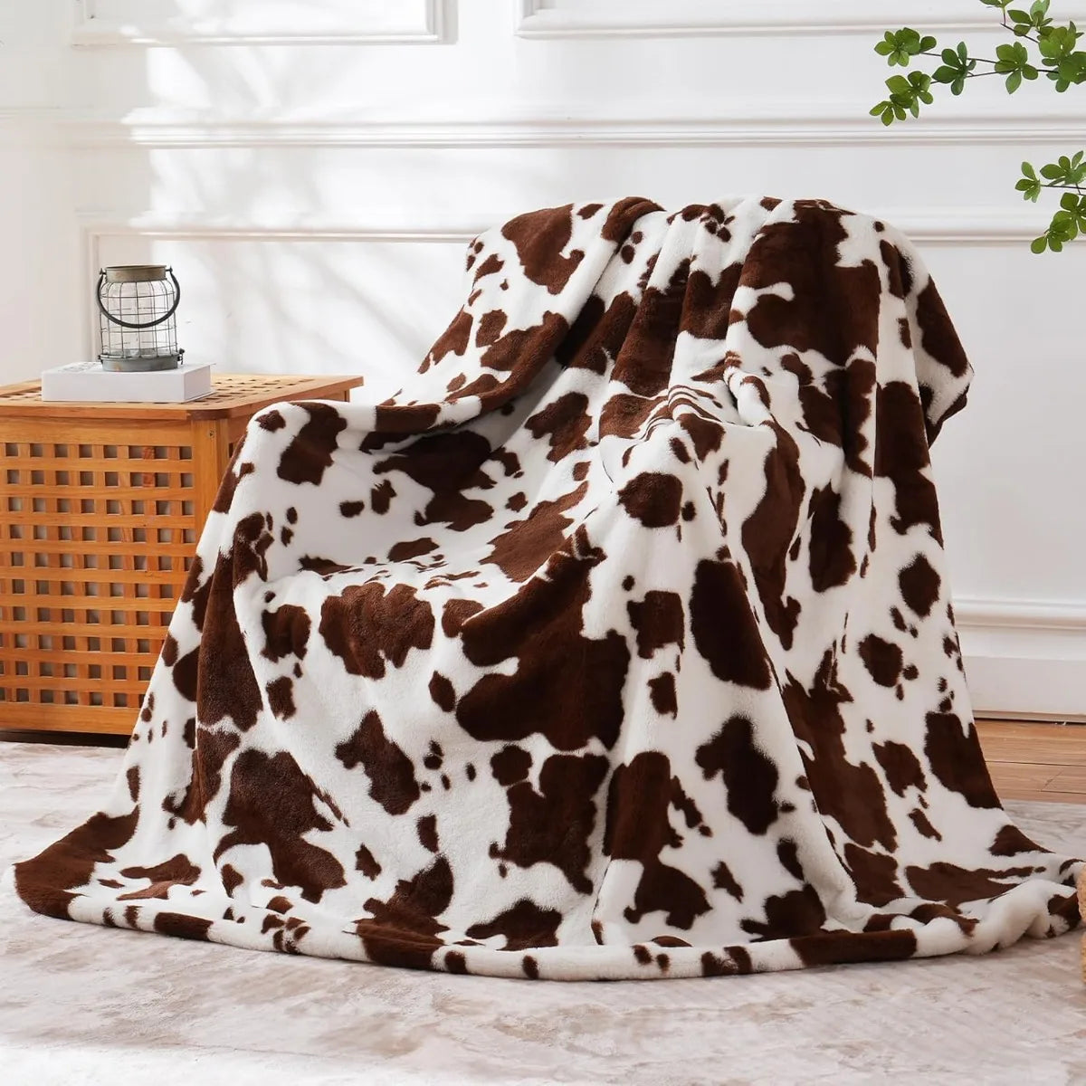 Cow Print Fuzzy Throw Blanket