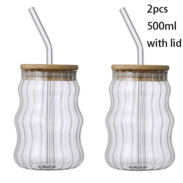 1/2pcs 500ml Glass Tumblers Cups with Straw Mason Jar