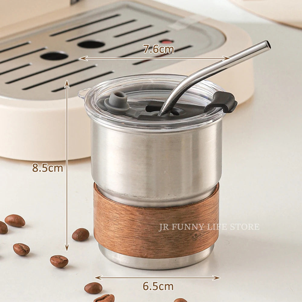 300ML Stainless Steel Cup For Coffee Iced Coffee Cup With Straw Lid Portable Tea Beer Mug For Outdoor Travel Camping Drinkware