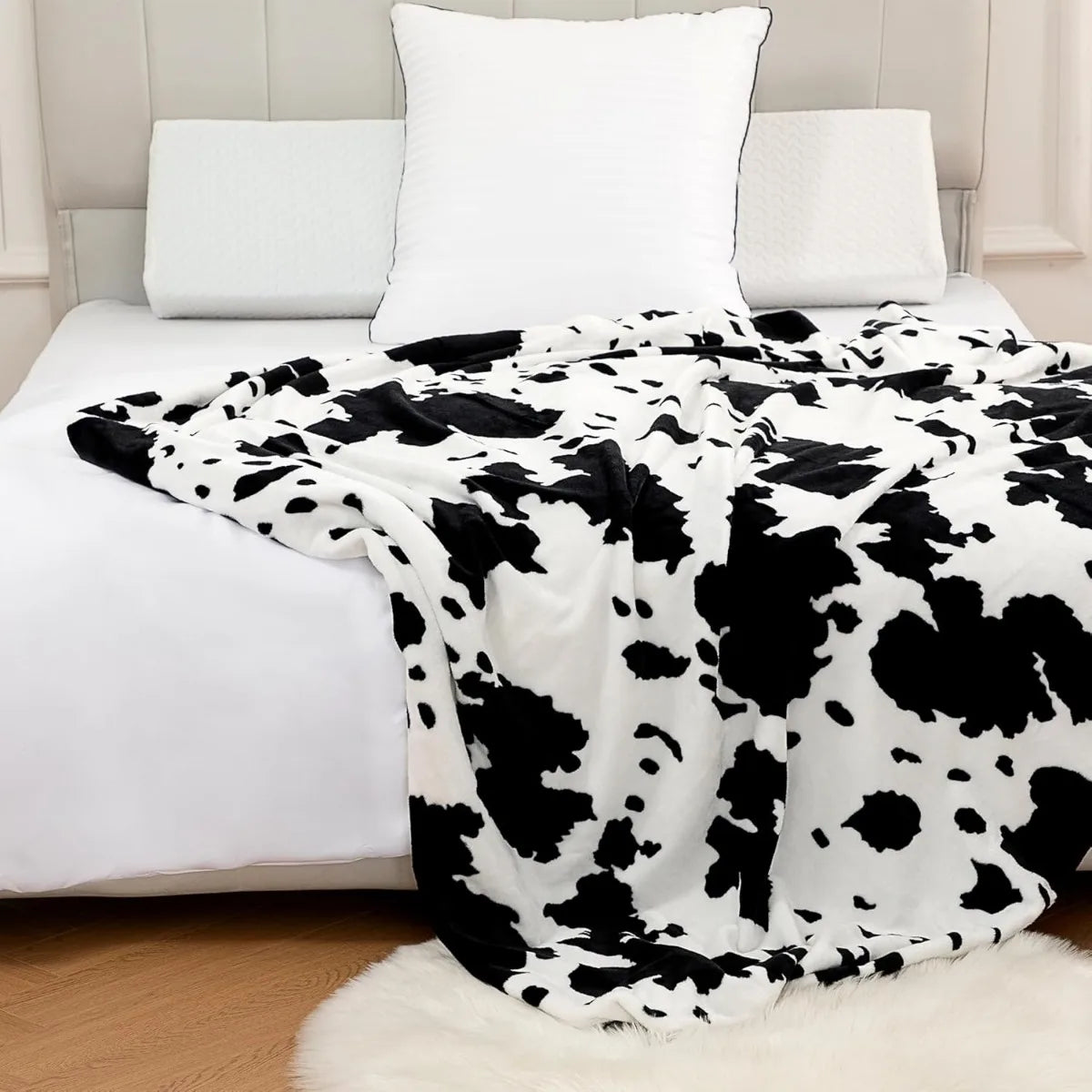 Cow Print Fuzzy Throw Blanket