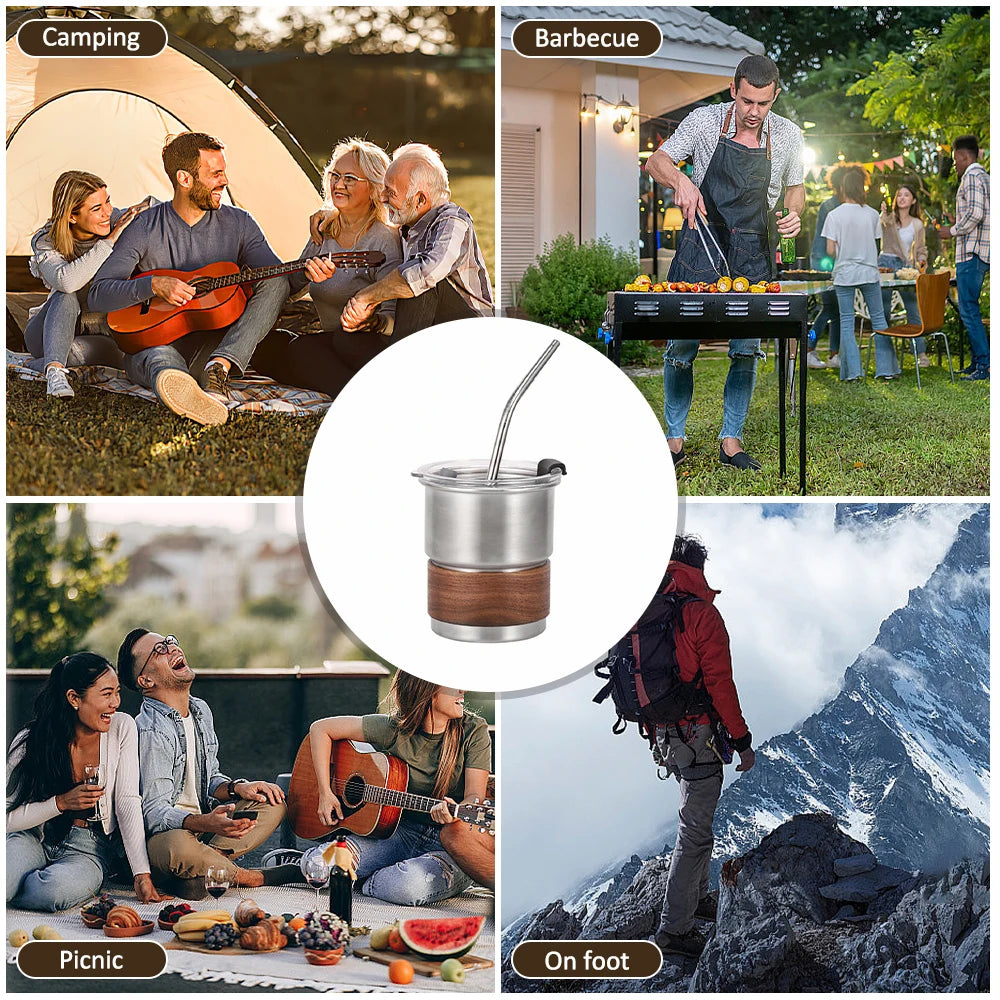 300ML Stainless Steel Cup For Coffee Iced Coffee Cup With Straw Lid Portable Tea Beer Mug For Outdoor Travel Camping Drinkware