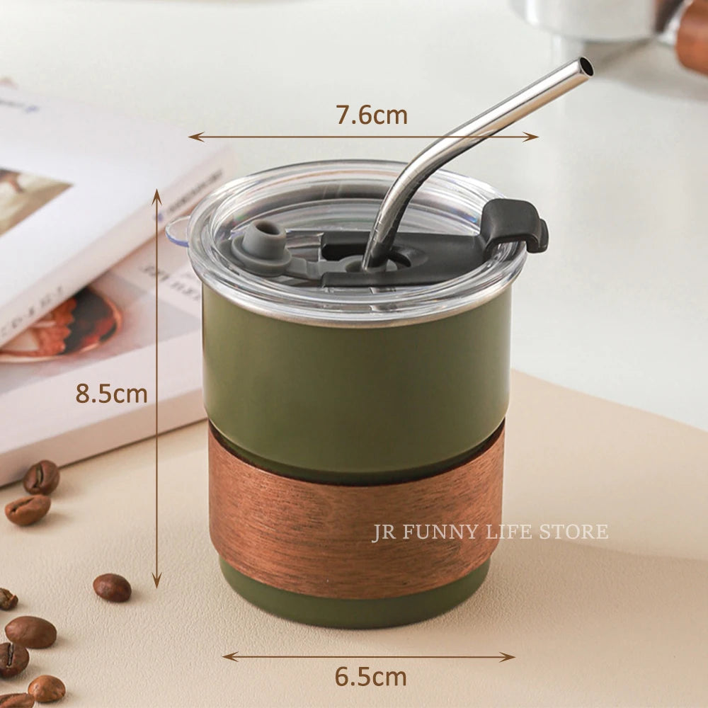 300ML Stainless Steel Cup For Coffee Iced Coffee Cup With Straw Lid Portable Tea Beer Mug For Outdoor Travel Camping Drinkware