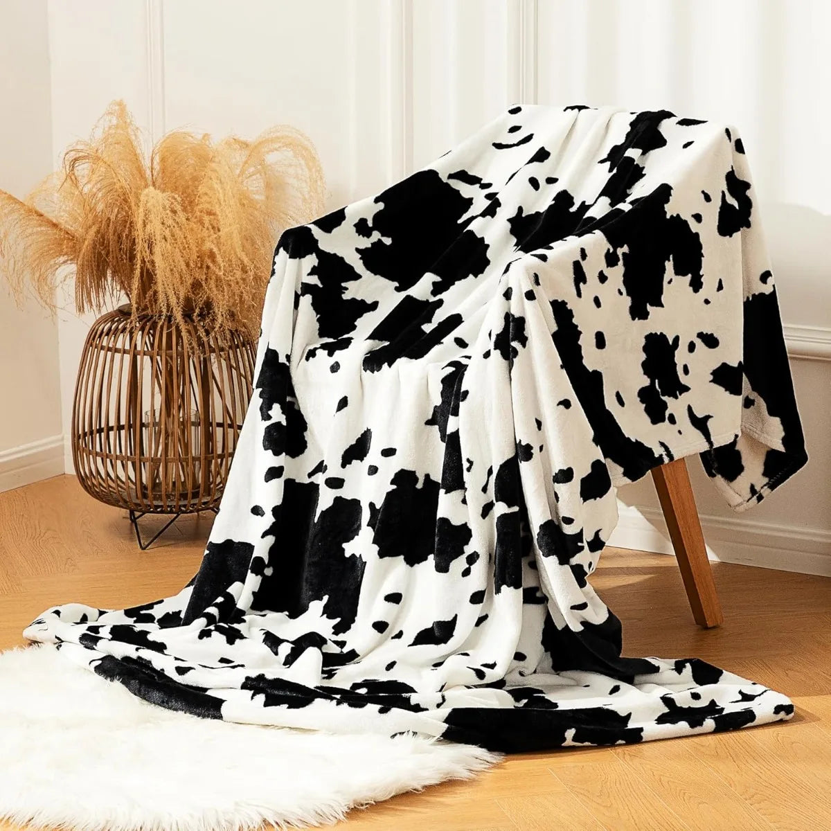 Cow Print Fuzzy Throw Blanket