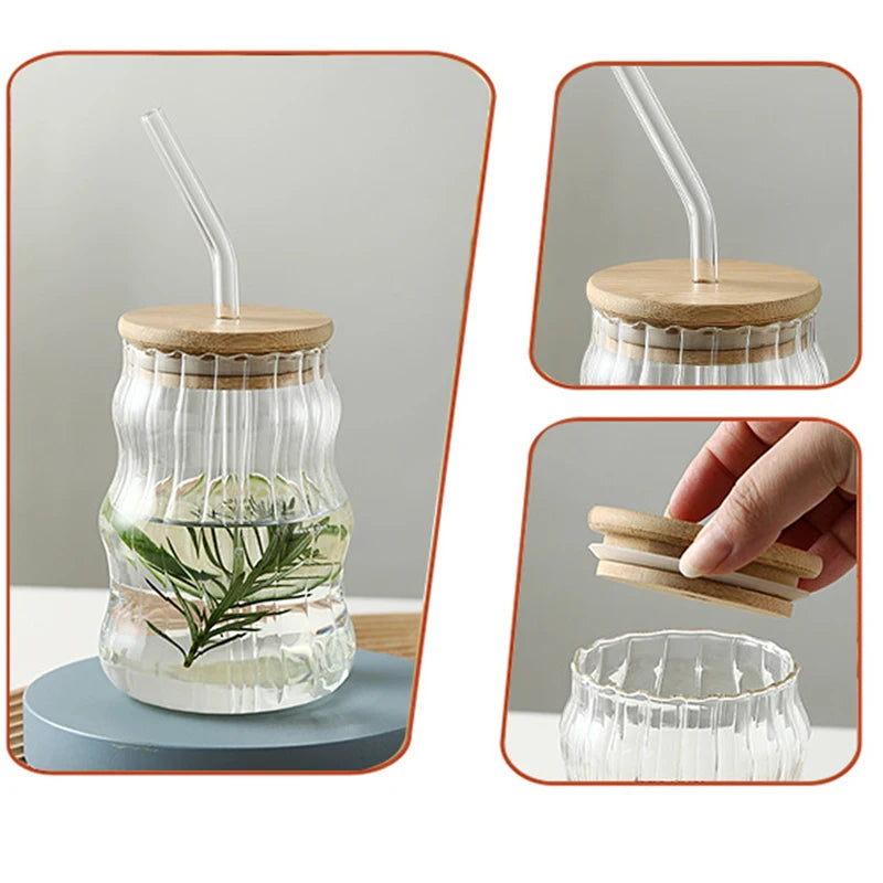 1/2pcs 500ml Glass Tumblers Cups with Straw Mason Jar